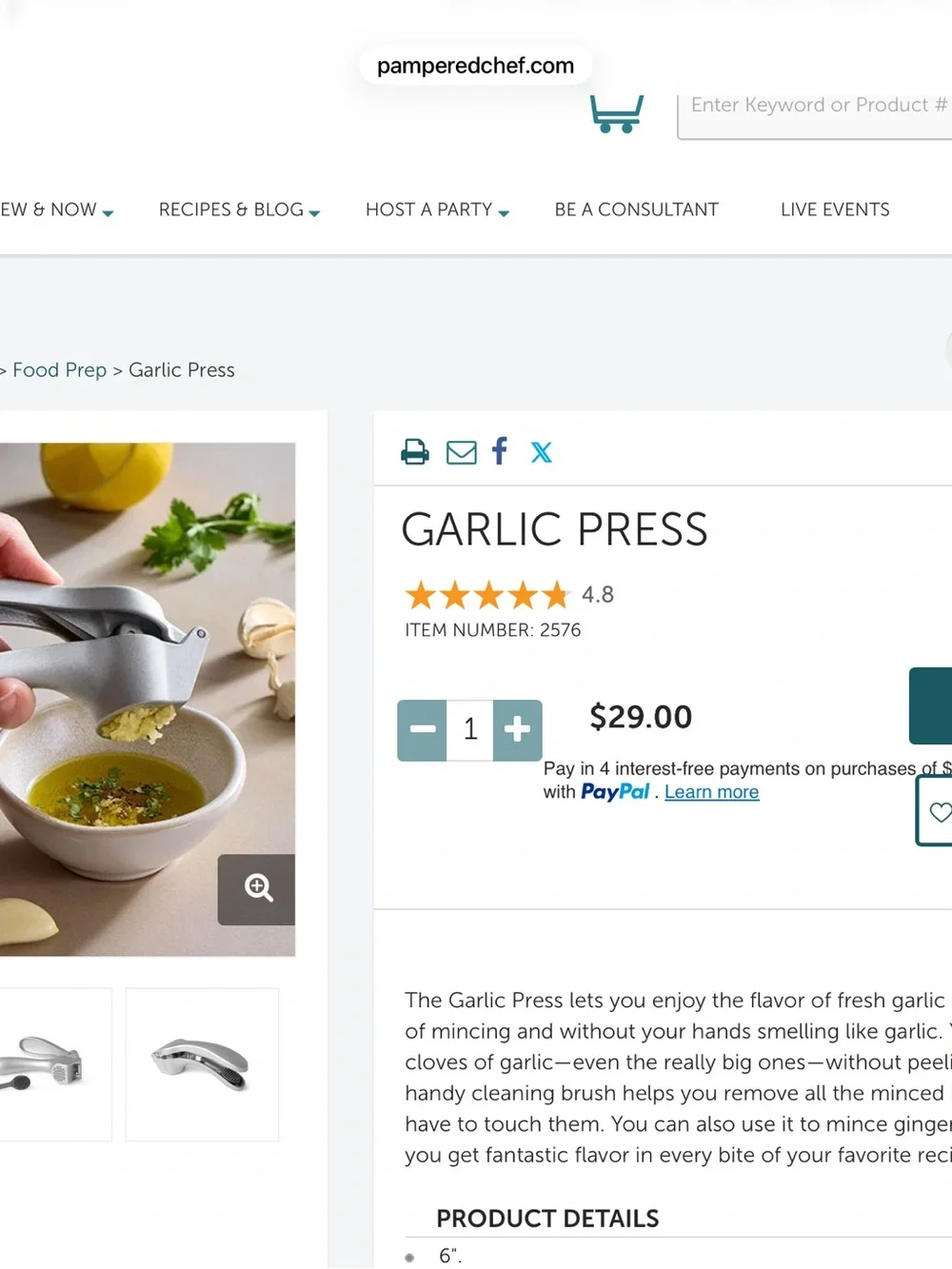 Pampered Chef Silver Garlic Press